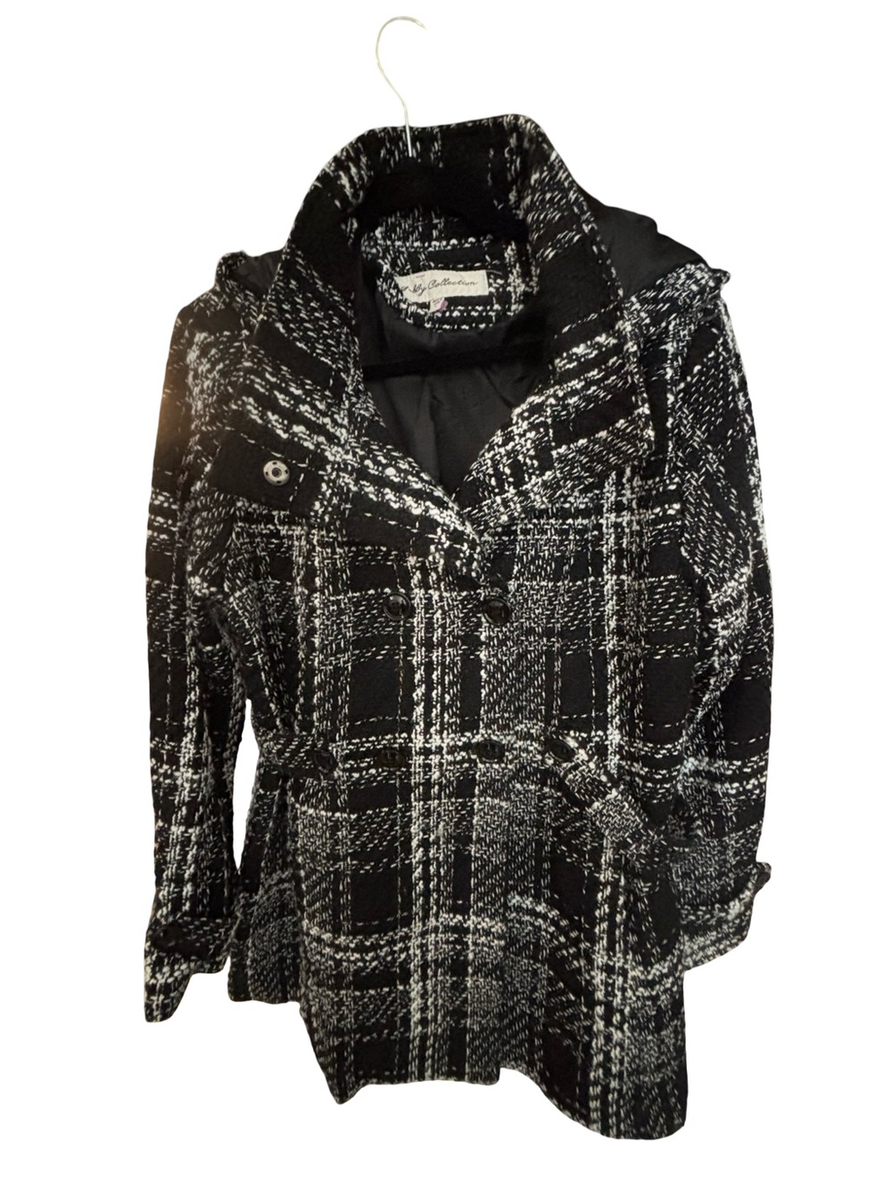 Black & White Plaid Pea Coat - Women's Classic Plaid Peacoat
